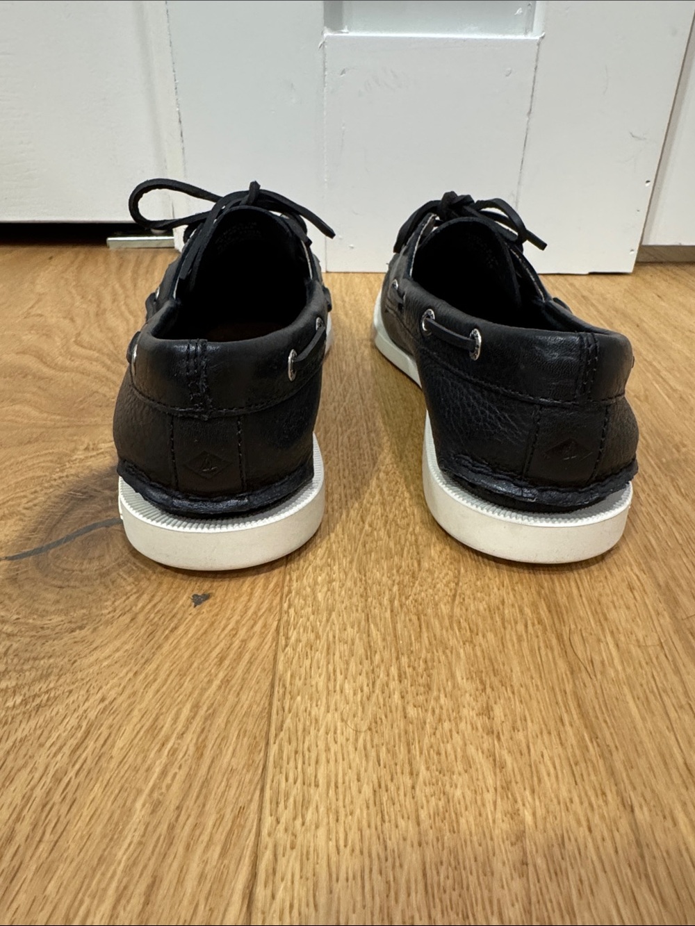Sperry Black and White Women's Moccasin Boat Shoes - Picture 6 of 10